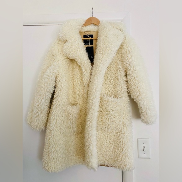 NWT Zara white textured curly knit teddy coat S - Picture 6 of 9